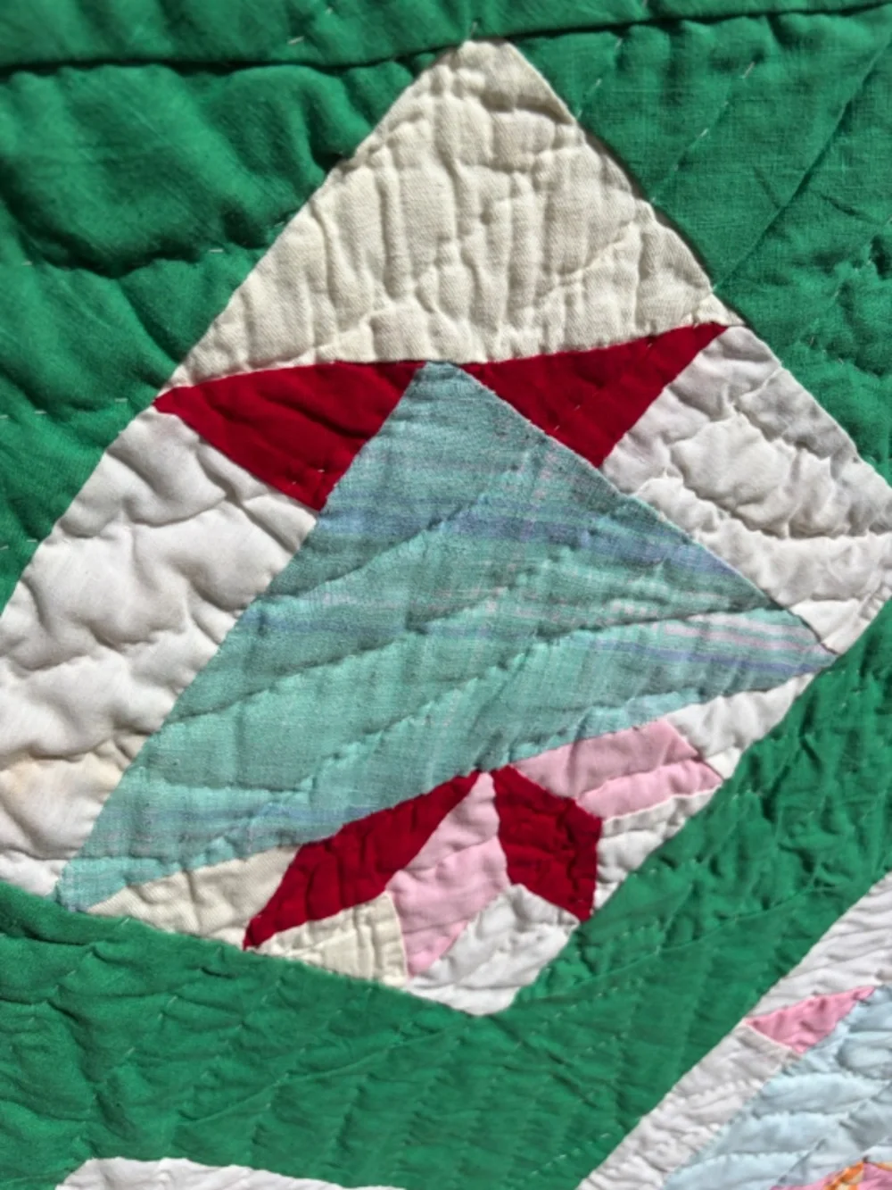 Vintage Handmade Multicolor Tulip Basket Quilt Hand Quilted Patchwork 88in x 72i
